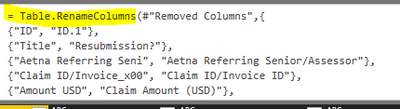 Example of where I have combined multiple steps of renaming columns by splitting using {&#125;,
