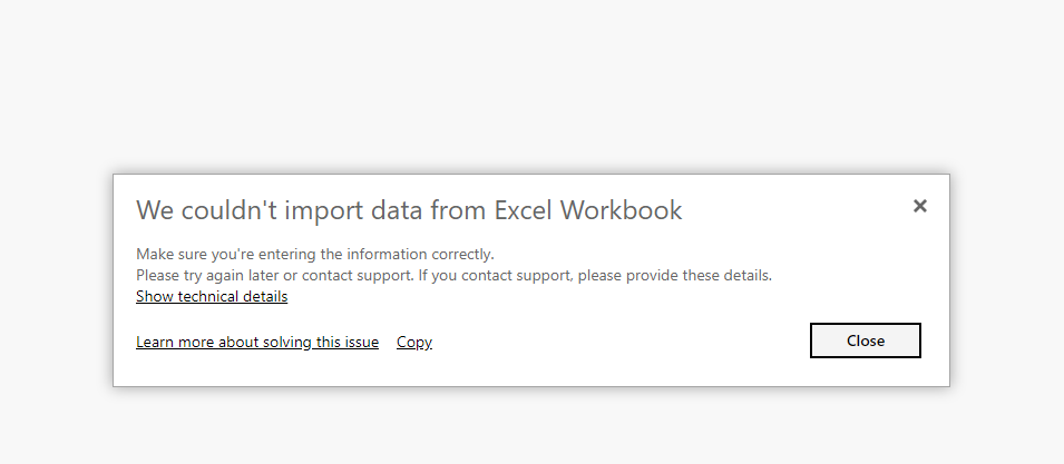 Error - Status Code 500- We couldn't import data f... - Microsoft ...