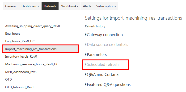 Solved: Cannot schedule refresh on imported dataset from d ...
