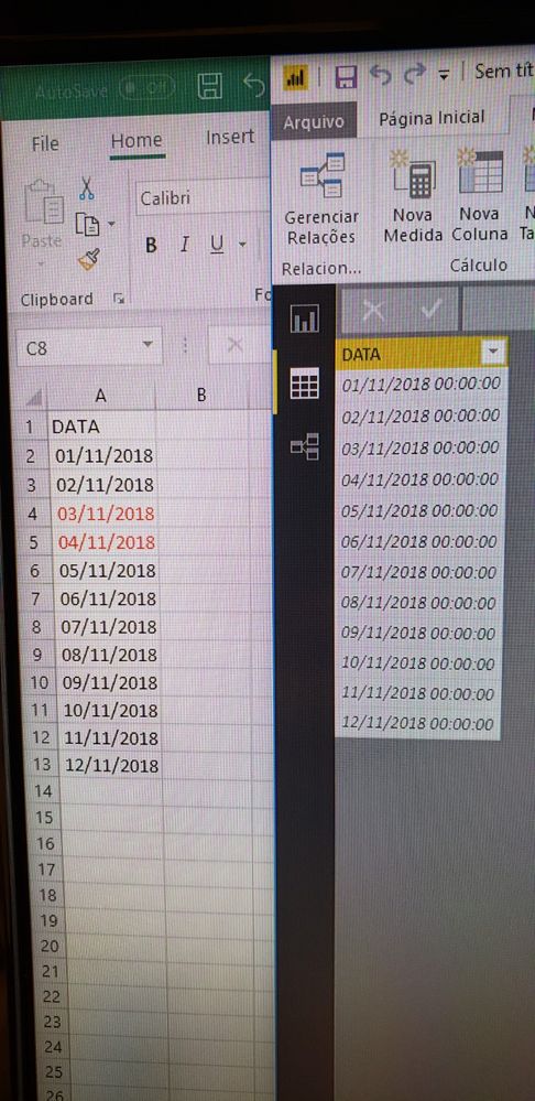 In the left side are the dates in Excel, I the right side you can see the date 04/11/2018 imported.