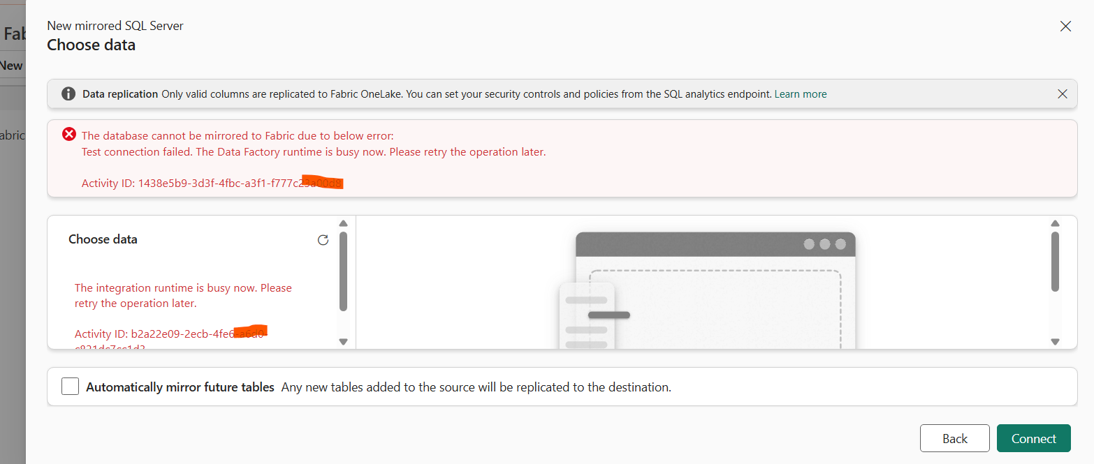 Solved: Data Factory runtime is busy error when mirroring ...