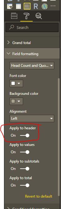 Matrix Formatting: Apply field formatting to header