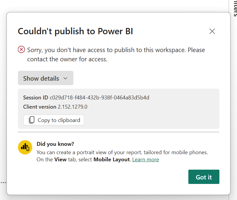 Solved: Couldn't Publish to Power BI - Microsoft Fabric Community