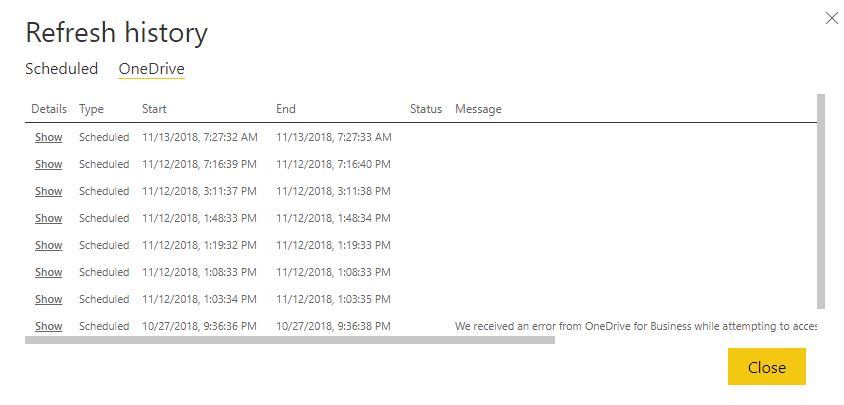 One Drive refresh running on its on for a report purely sourced from SQL