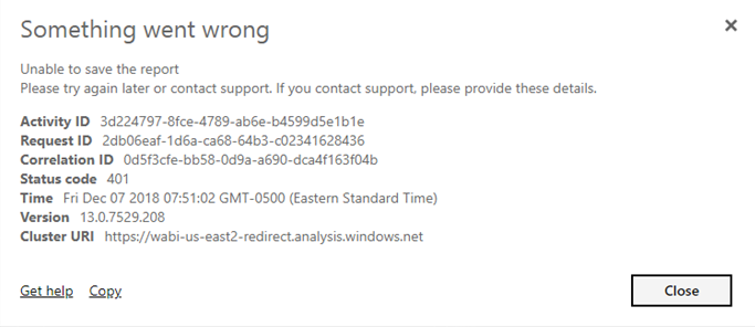 Unable to save the report after editing in Power B... - Microsoft ...