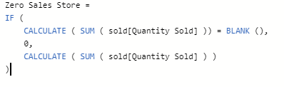 Measure to determine blank data on that day = 0 sales