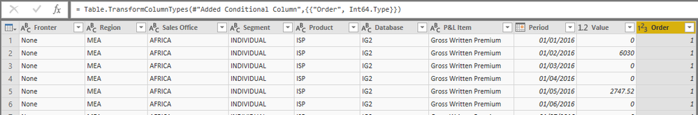 In Query Editor, the Order column is 'whole number'