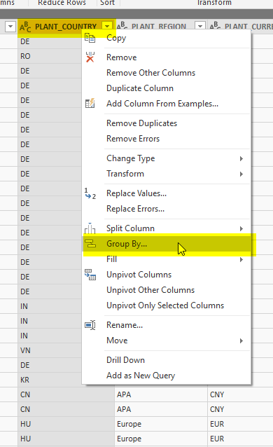 Select Group by on a column in PQE