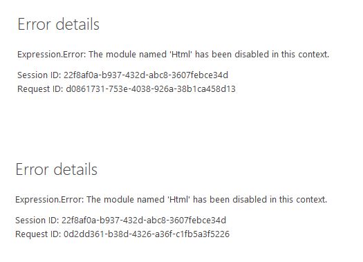 DataFlow error - The module named 'HTML' has been ... - Microsoft ...