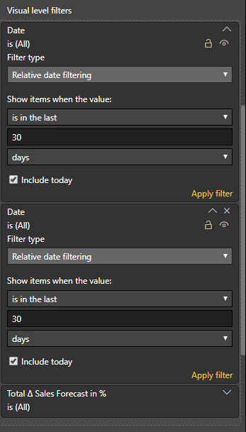 screenshot of filters which PBI changes