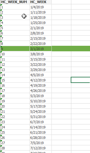 1st excel-Week numbers