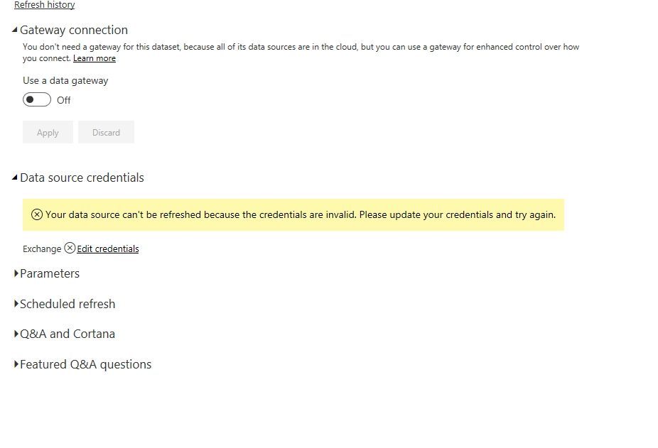 Scheduled refresh MS exchange PowerBI Service - Microsoft Fabric Community