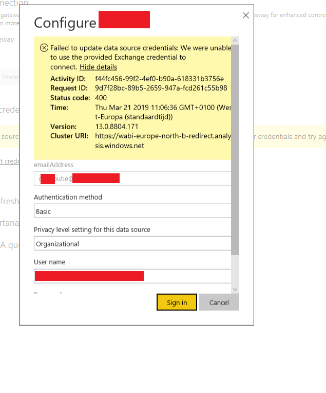 Scheduled refresh MS exchange PowerBI Service - Microsoft Fabric Community