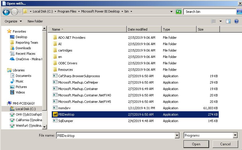Choosing current non_RS Power BI Desktop program