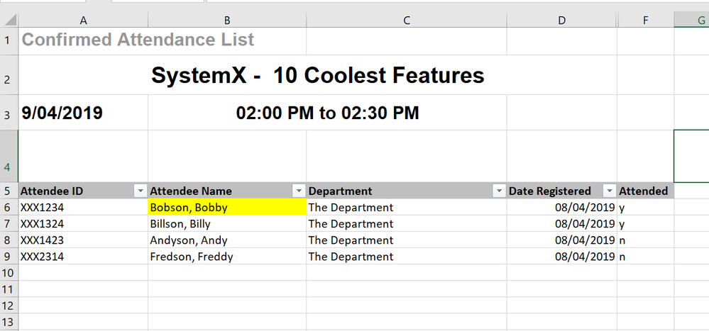 Screen shot of one of my Excel files
