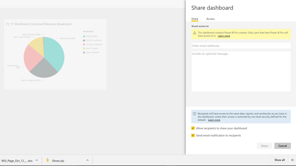 View I have when I am trying to publish talking about the Power BI Pro