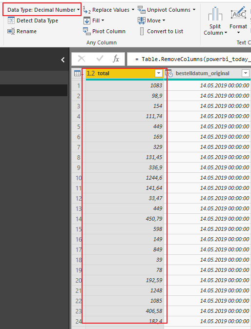 edit query view of data