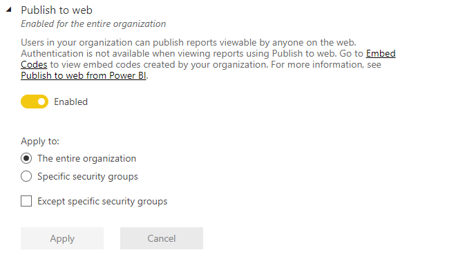 Screenshot of allowed access to publish