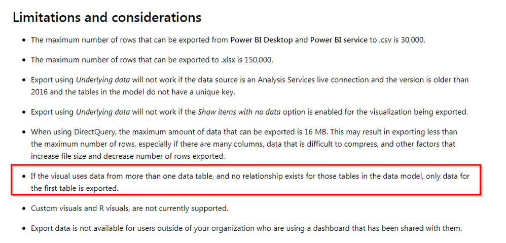 Export underlying data returning only totals row. - Microsoft 