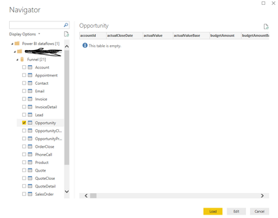 Empty table when getting data from PowerBI PBI