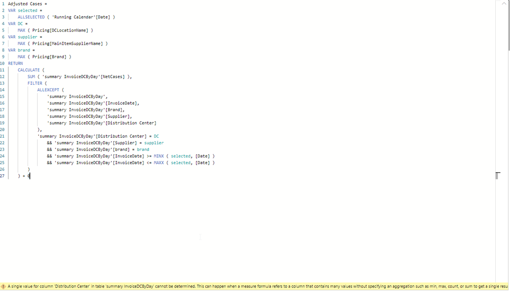 This shows Distribution Center in Table Summary IncoiceDCByday cannot be determined