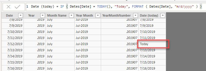 Tomorrow the row for 7/13/2019 will be marked as "Today"