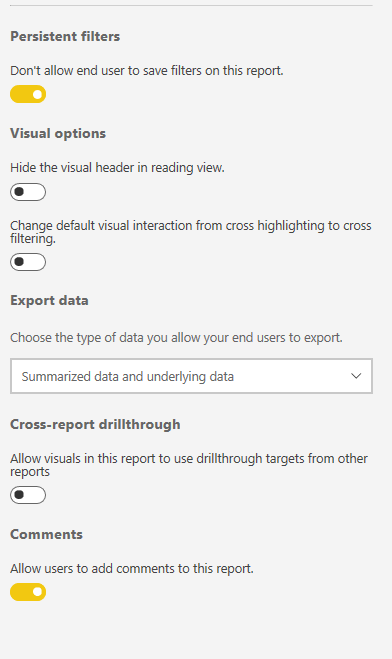 My current report settings