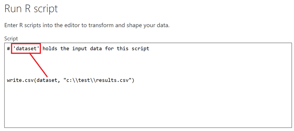 Utilising the 'dataset' dataframe that Power Query has informed me about