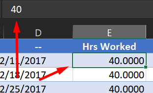 Hrs Worked Column - Given value