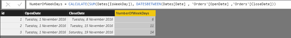calculate number of days from starting date until ending date without weekends