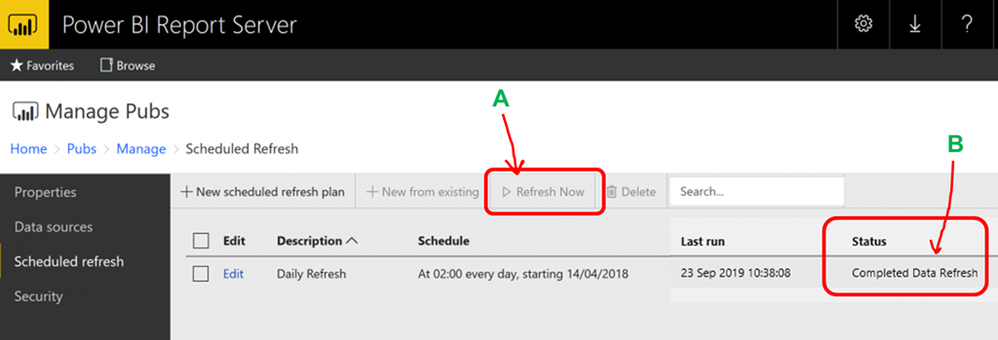 Power BI Report Server - Manual Refresh