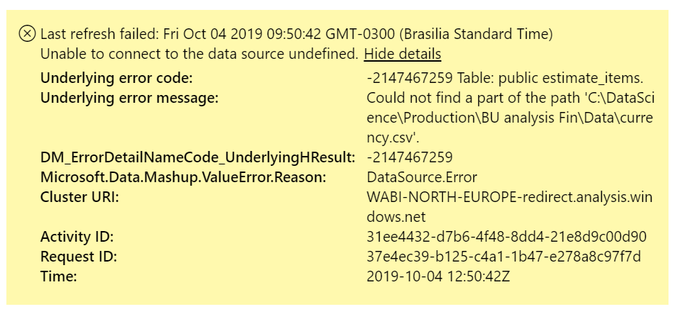 Unable to connect to the data source - Microsoft Fabric Community