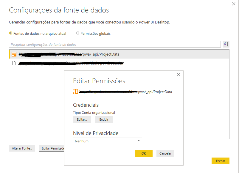 This is how it's made the connection between the powerBI desktop and the ODATA database from PWA