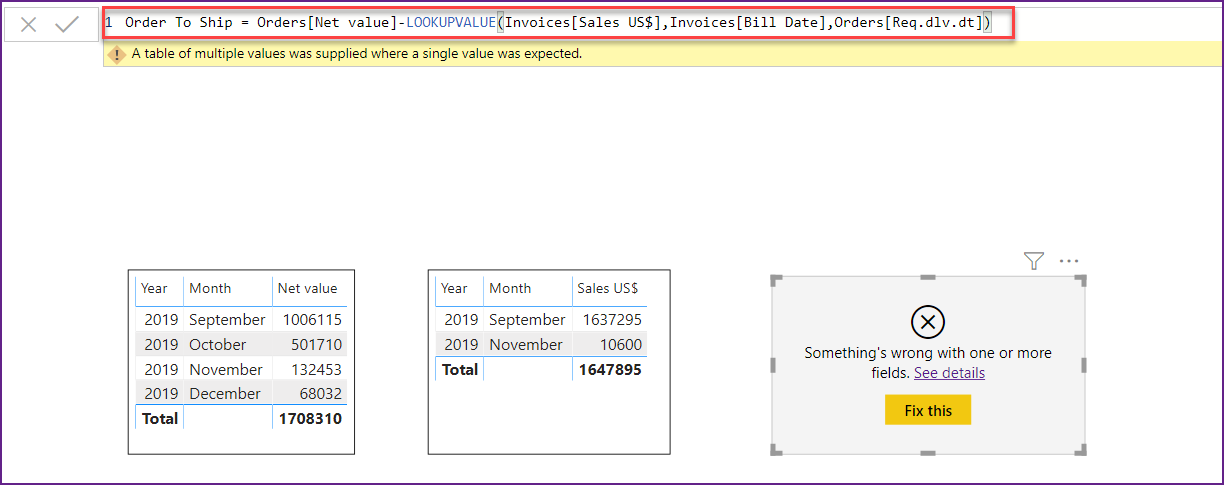 Solved: Subtract two columns from different table per mont ...