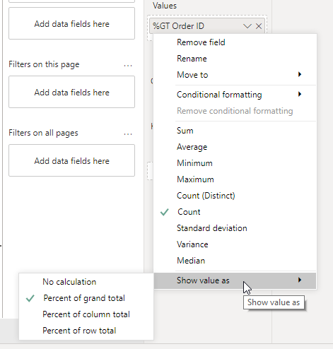 Solved: how to show value as % for a sub total as matrix h ...