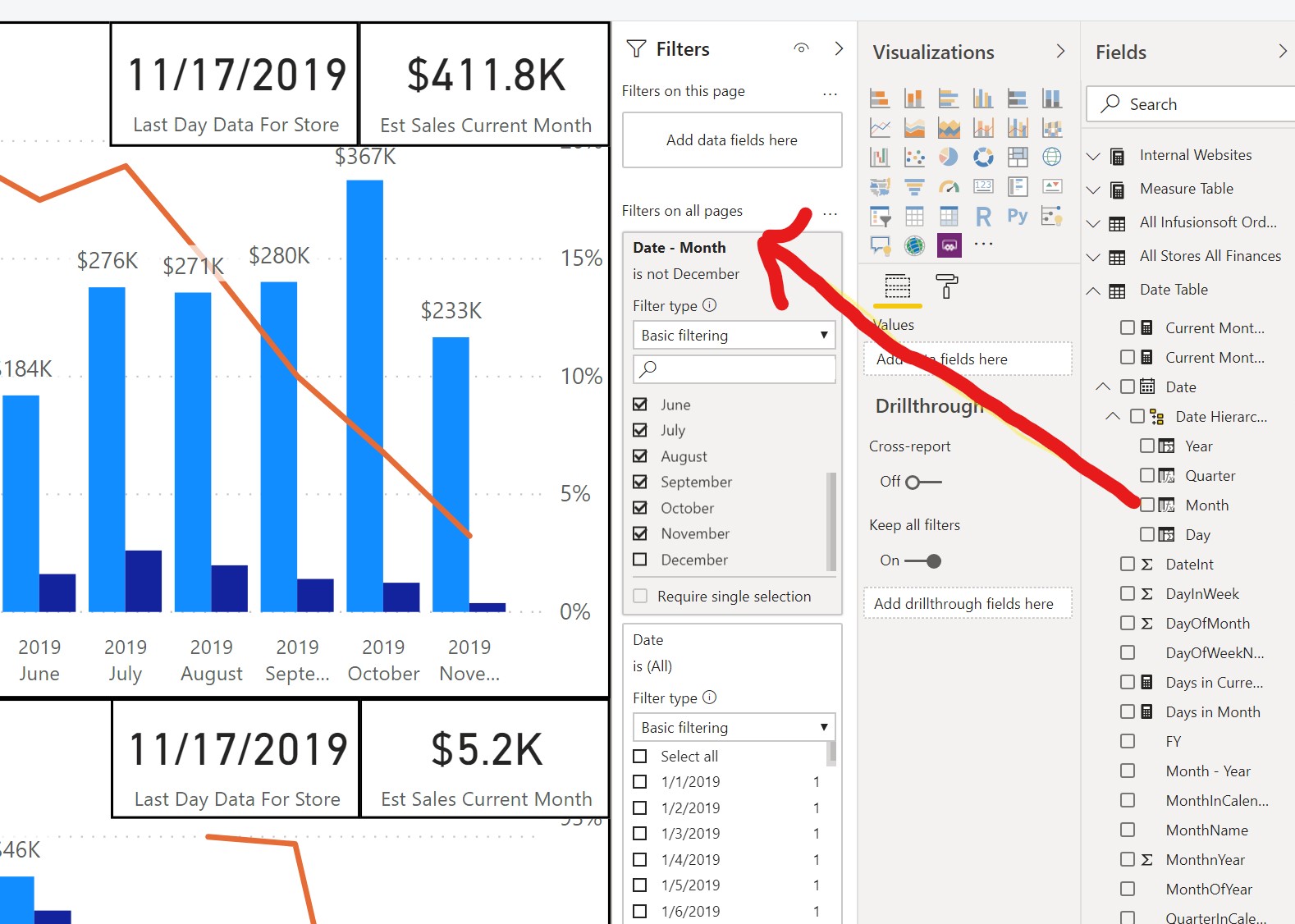 All Dates on x-axis showing for Date Table - can't... - Microsoft ...
