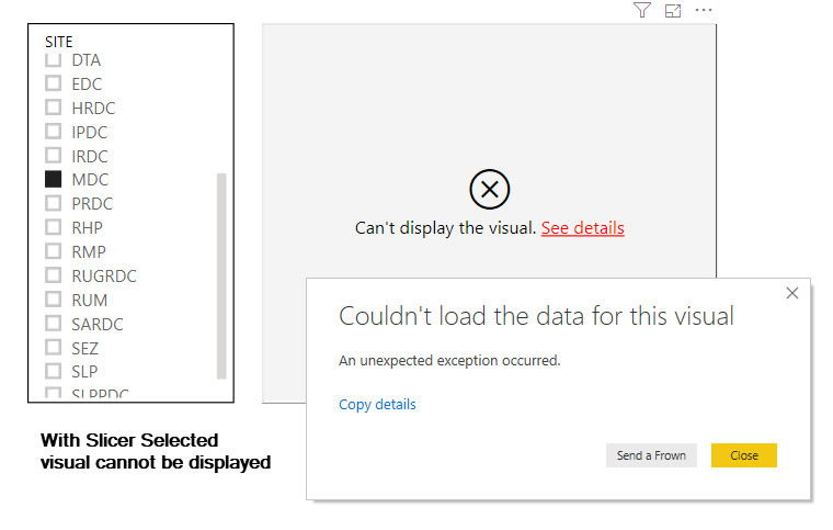 Visual cannot be displayed when using a slicer - Microsoft Fabric Community