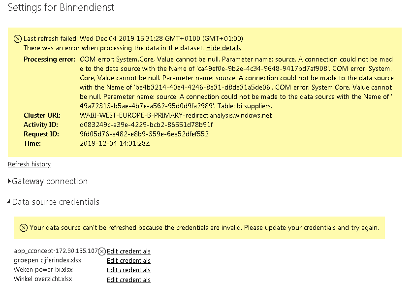 Solved: Your data source can't be refreshed because the cr ...