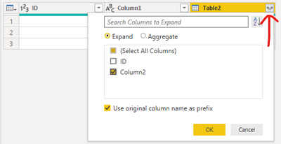 Deselect ID and only leave Column2 selected.