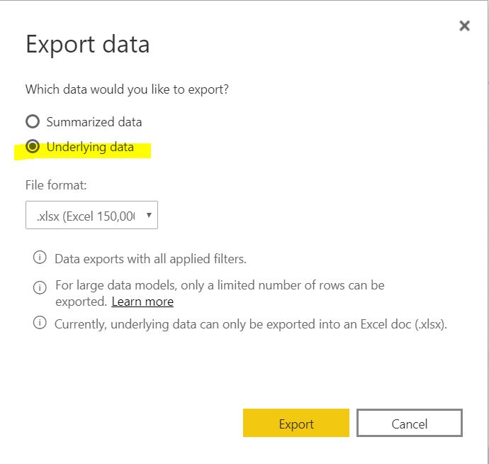 PBI Service - Cannot export underlying data - Microsoft Fabric Community
