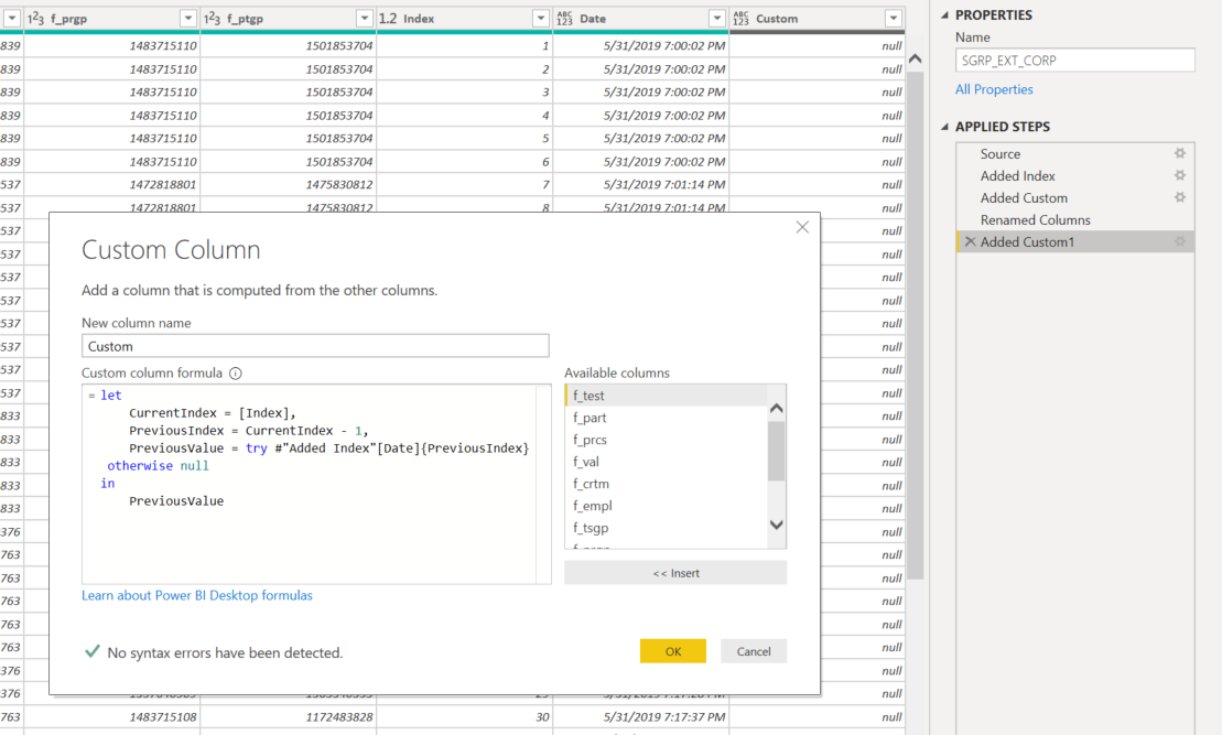 Creating column to show previous row - Microsoft Fabric Community