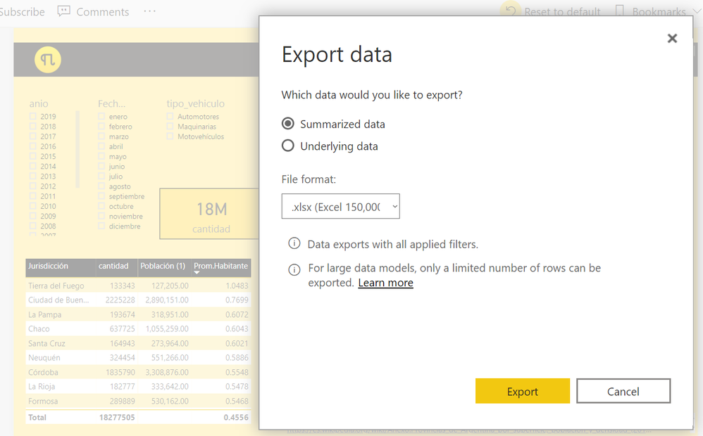 Export options