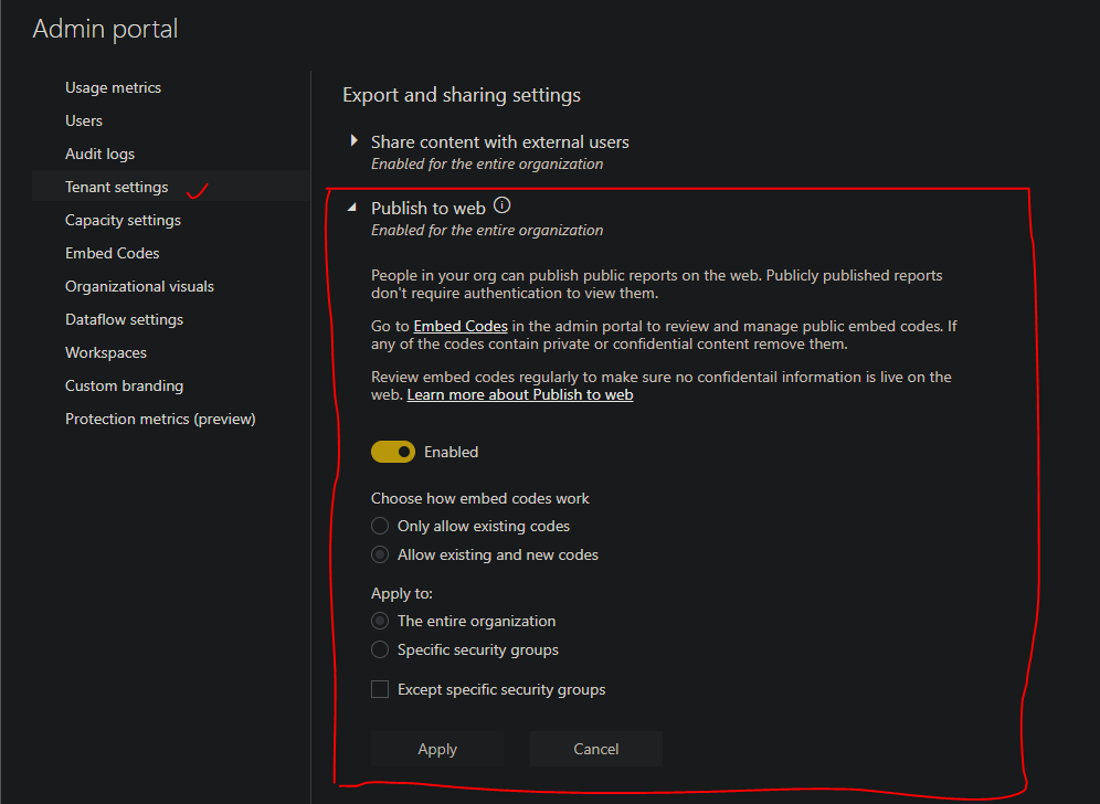 Publish to web and the link got error - Microsoft Fabric Community