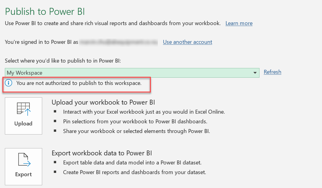 Unable to Publish Excel To Power BI - Microsoft Fabric Community