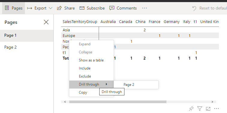 Drillthrough on Matrix in Service not working - Microsoft Fabric Community