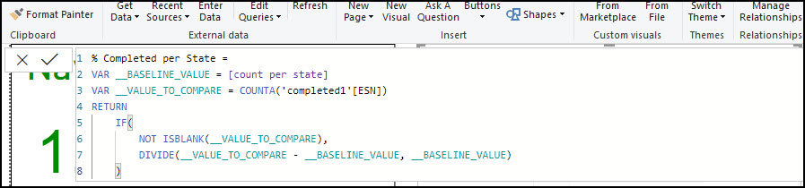 Solved: Correct DAX and Measure for % completed by State? - Microsoft ...