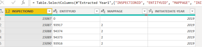 List of all planned asset inspections by year and mappage(DIV).