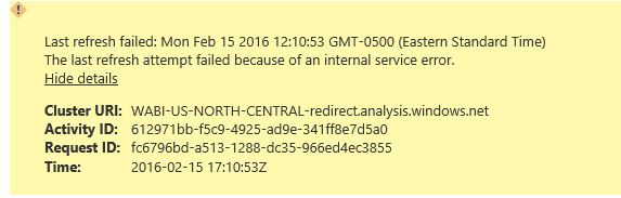 Solved: Cannot refresh data due to internal service error - Microsoft ...