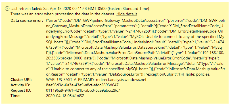 Unable to Connect: Data Source / Refresh Error - Microsoft Fabric Community