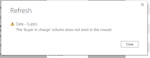 Refresh Error message - doest exist in the rowset. - Microsoft Fabric ...